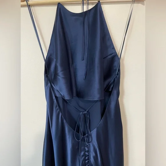 NEW Reformation Jeany Silk Long Dress Backless Formal Navy | Size M - Picture 12 of 13
